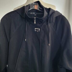Fleet Street Black Trench Coat M, Drawstring Waist, Detachable Hood, Fall Office
